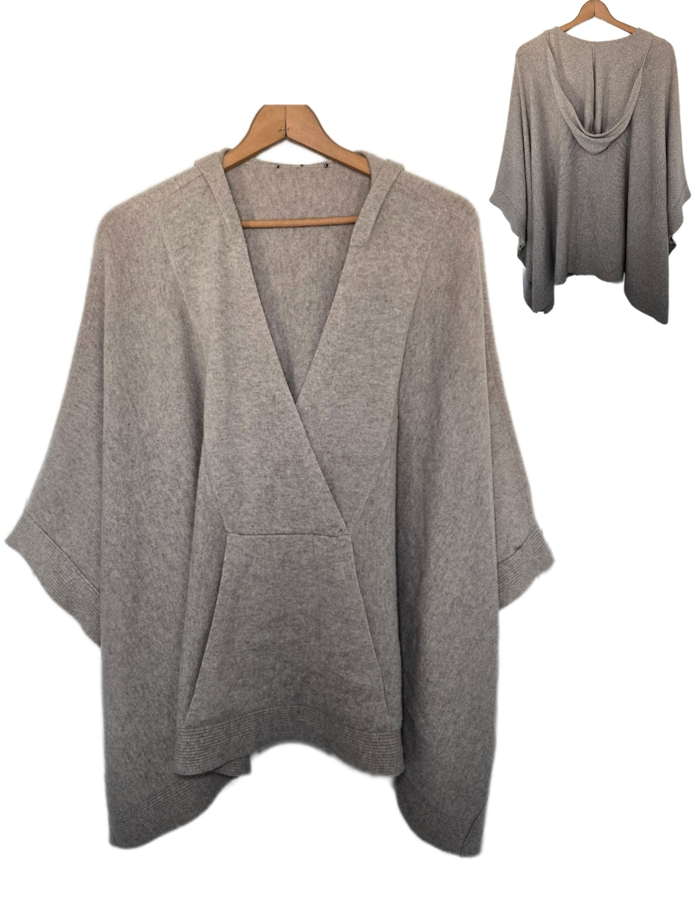 Womens Cashmere Hooded Poncho One Size Lagenlook Art Teacher Minimalist Neutrals